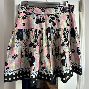 Anthropologie x Anna Sui Floral A-Line Skirt in Pink, Black, Blue & Cream